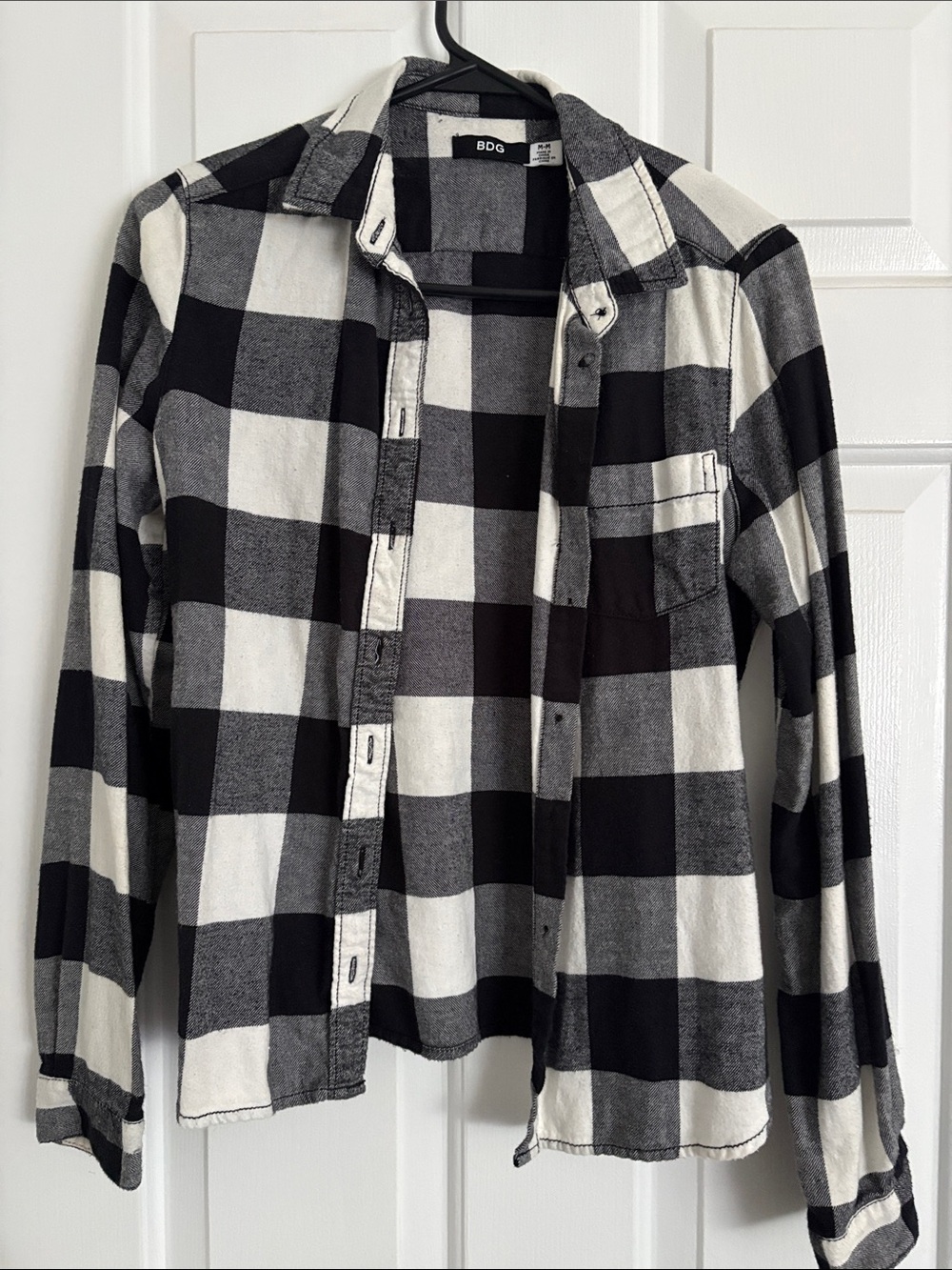 BDG Black and White Buffalo Plaid Button-Down Flannel Shirt